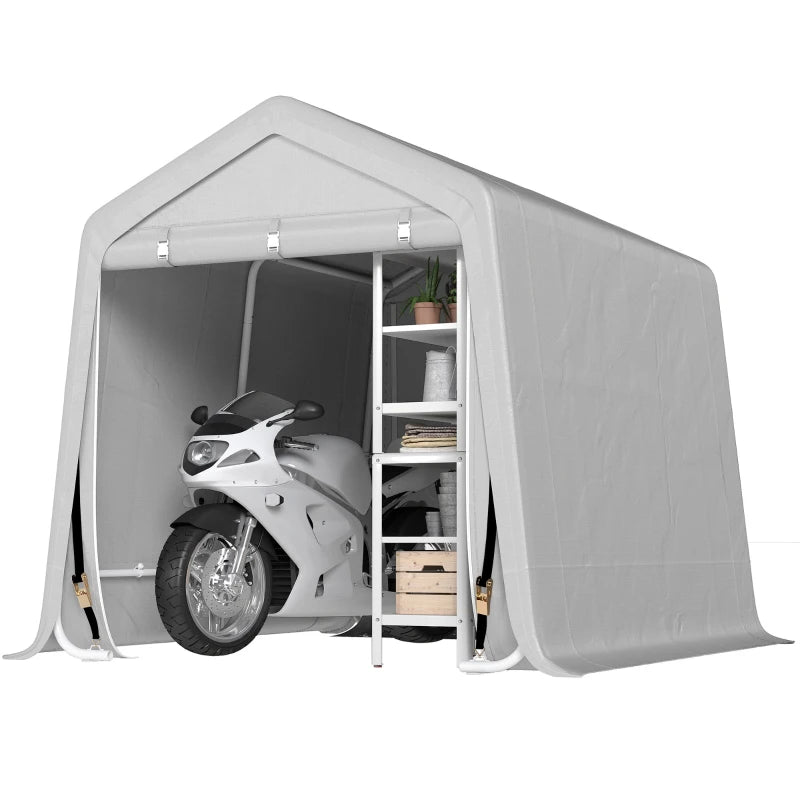 9.2' x 7.9' Garden Storage Tent, Patio Storage Shelter w/ Metal Frame and Double Zipper Doors, Light Grey