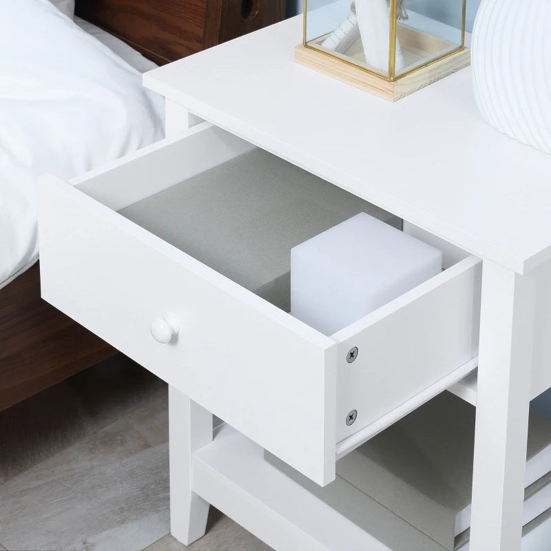 Modern Style Nightstand, Small End Table with Drawer and Storage Shelf for Bedroom, Living Room, White