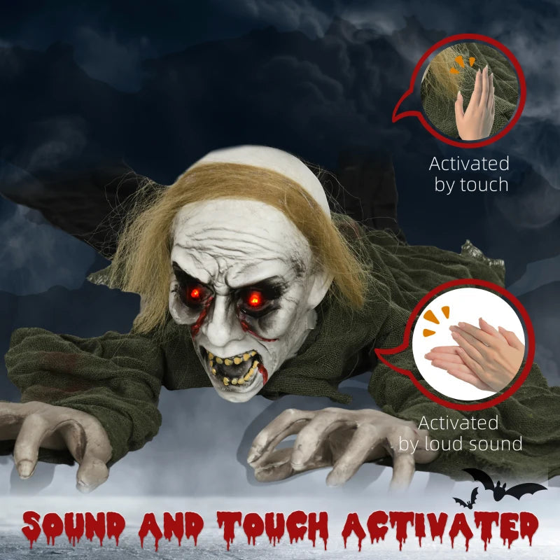 HOMCOM 66" Outdoor Halloween Crawling Zombie – Animated Prop with Sound Activation & Light-Up Eyes 