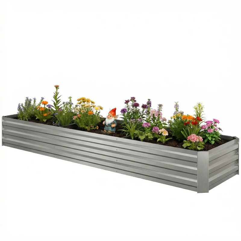 8'x2'x1' Galvanized Raised Bed, Large Elevated Planter Box for Growing Flowers, Herbs and Vegetables, Silver