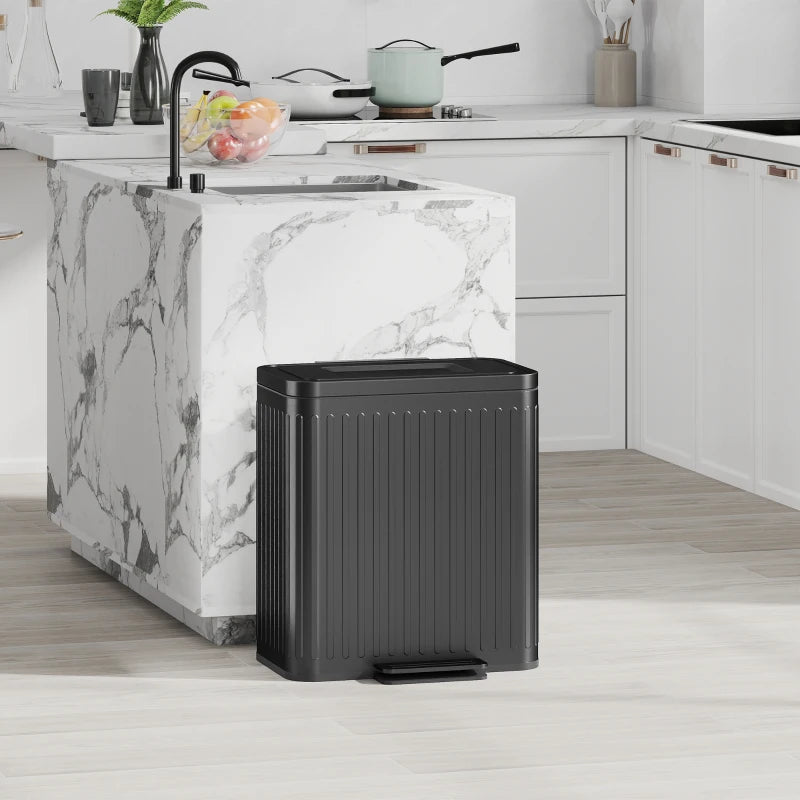 Trash Can, 2 x 5.3 Gallon (2 x 20 L) Garbage Can with Soft-Close Lid, Removable Inner Buckets for Kitchen Home Office
