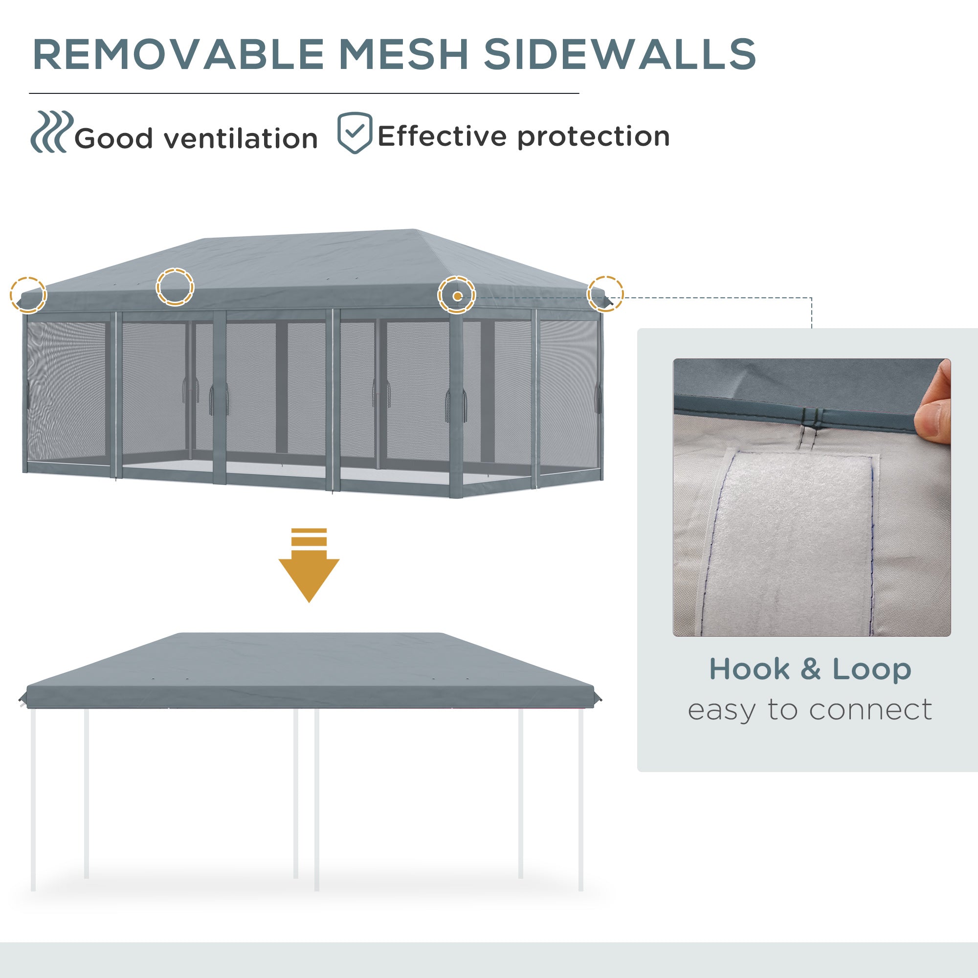 Outsunny 10' x 20' Pop Up Canopy Tent, Instant Canopies with 6 Removable Mesh Sidewalls, Carry Bag, Gray 