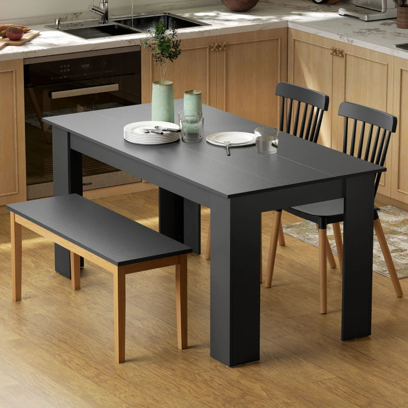 63" Kitchen Table for 4-6 People, Dining Table with Wood Effect for Dining Room, Black