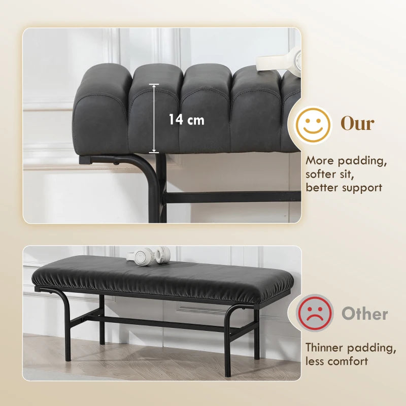 Bedroom Bench PU Leather End of Bed Bench with Cylindrical Seat and Metal Legs for Bedroom Living Room Hallway Black