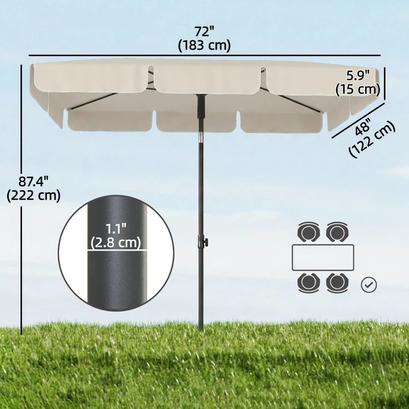 6' x 4' Patio Umbrella with Tilt, Rectangular Outdoor Umbrella for Garden, Beige