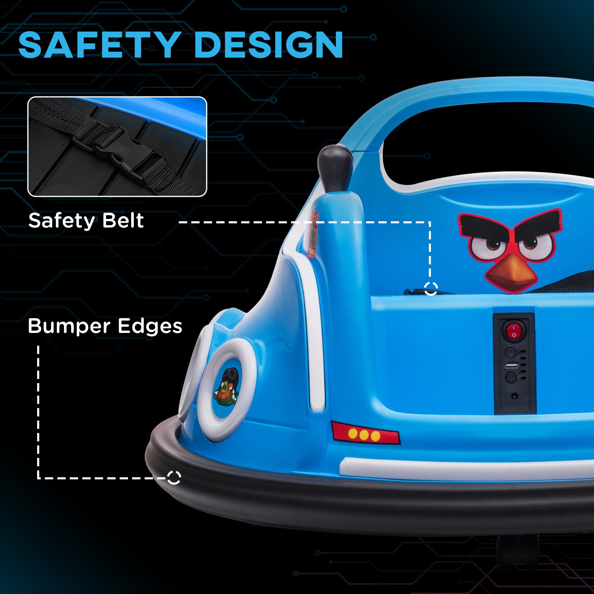 Qaba Angry Bird Licensed Electric Ride on Car, 12V Bumper Car for Kids w/ Dual Joysticks, 360 Degree Spin, Blue 