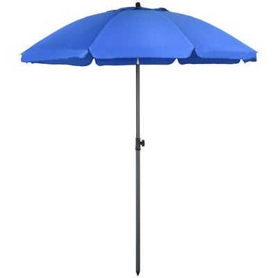 Outsunny 6FT Portable Beach Umbrella: UV50+ Vented 45° Tilt Adjustable Sun Shade Poolside Blue 