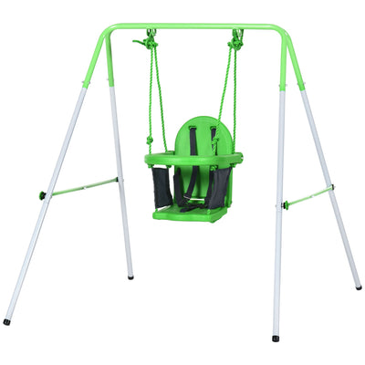Outsunny Toddler Swing Set 2 in 1 with Safety Harness, Durable Design for Ages 3-36 Months 