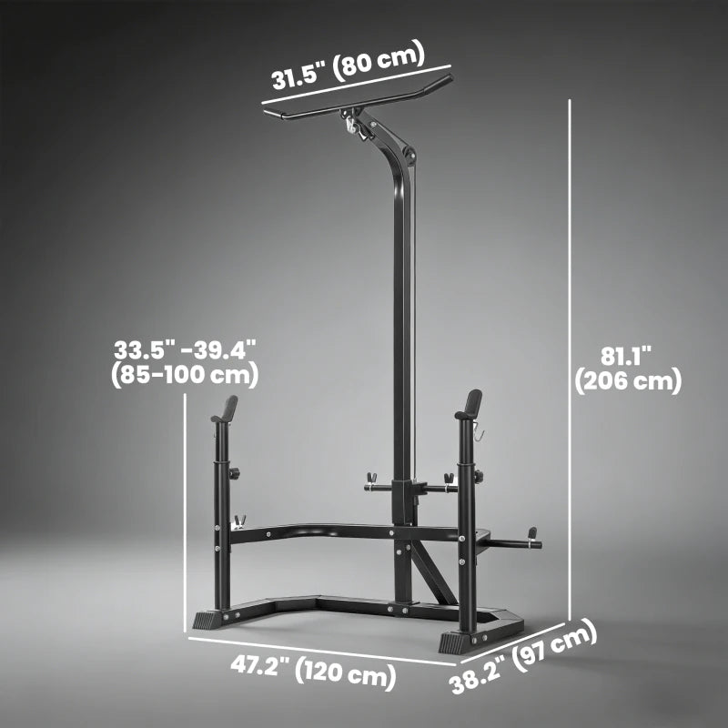 Soozier Multi-Function Home Gym Machine with Bench Press Rack, Squat Rack and Lat Pulldown System, Black