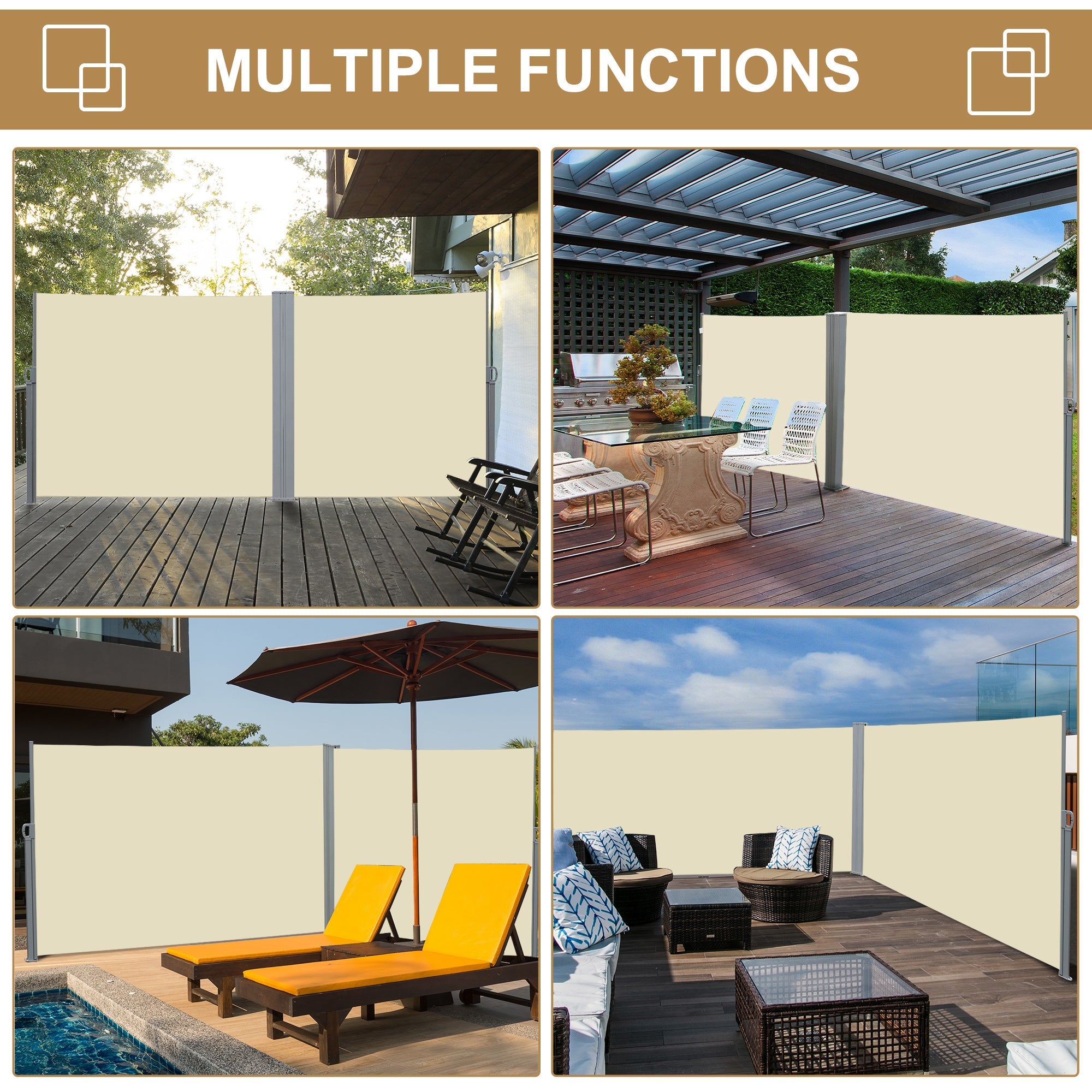 Outsunny 118x71 Outdoor Privacy Screen, Folding Retractable Side Awning for Patio, UV & Wind Resistant, Cream White 