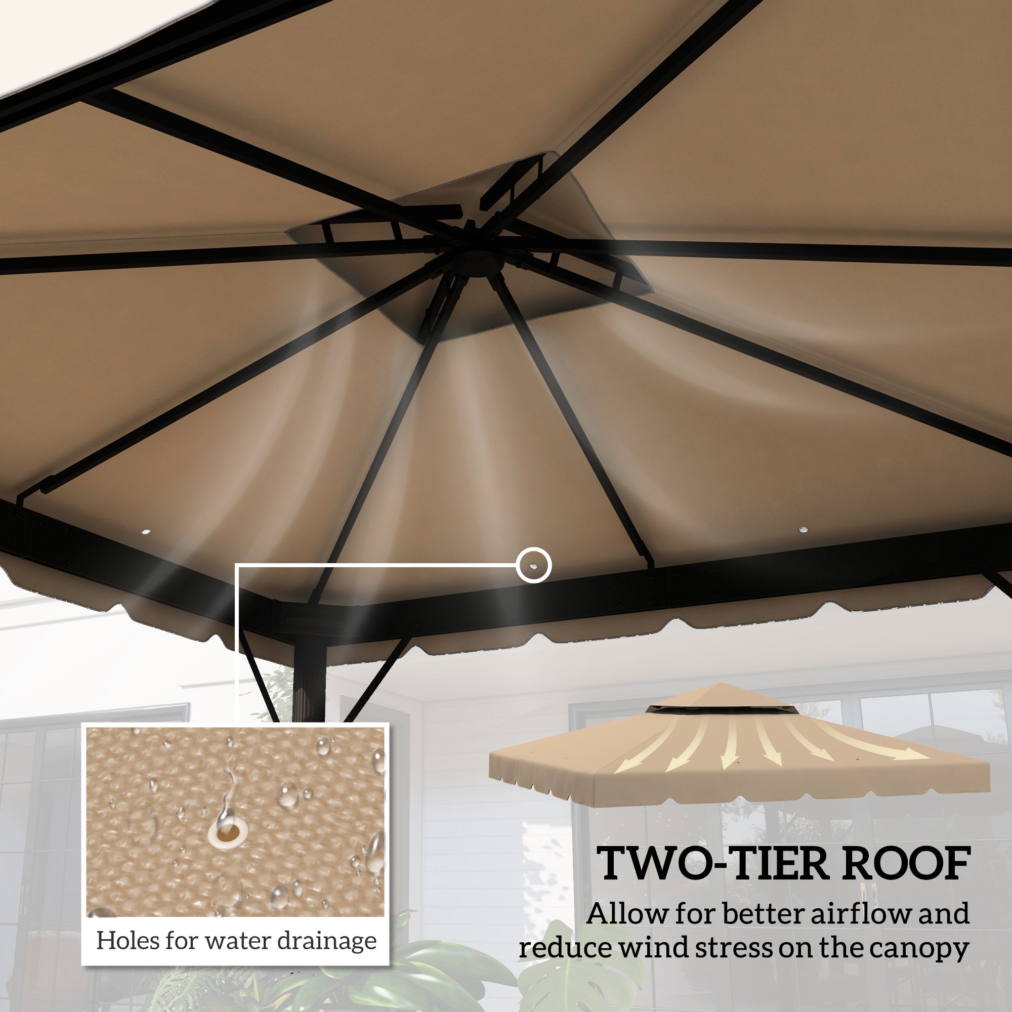 Outsunny Replacement Gazebo Top 9.8x9.8, Double Vented Roof Canopy Cover for Patio Garden, Khaki - Upgrade Your Outdoor Space 
