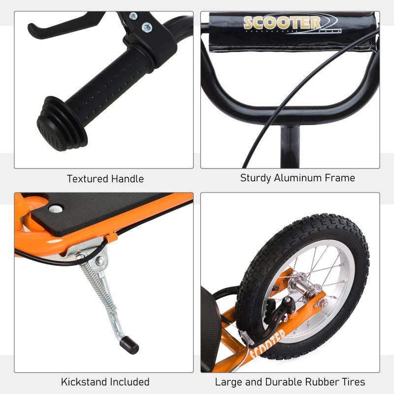 Aosom Kids Scooter with Adjustable Handlebar, Youth Kick Scooter with Dual Brakes, Inflatable Wheels, for Age 5+, Orange