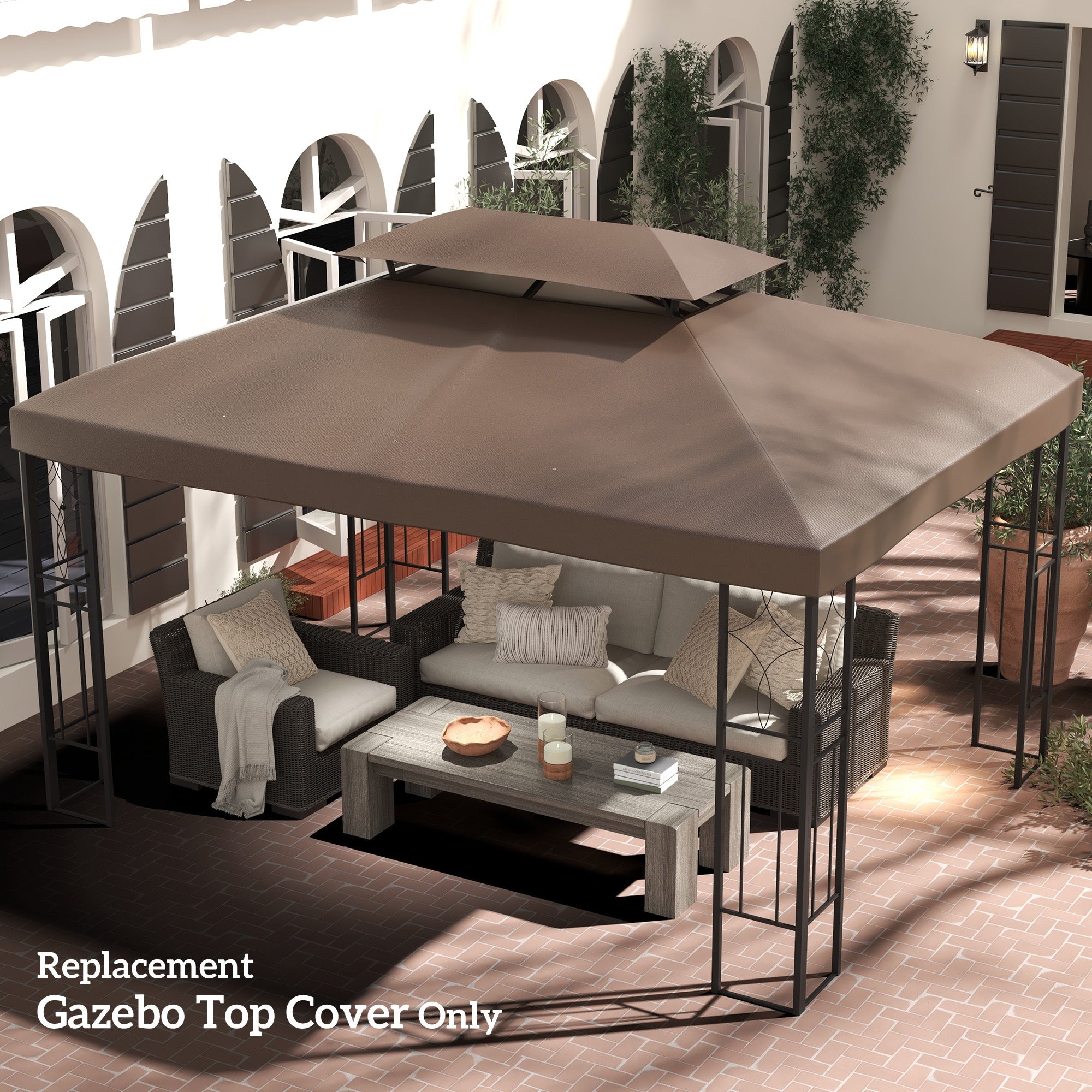 Outsunny Gazebo Replacement Canopy Top 13' x 10' 2 Tier UV Cover for Garden Patio Outdoor Brown TOP ONLY 