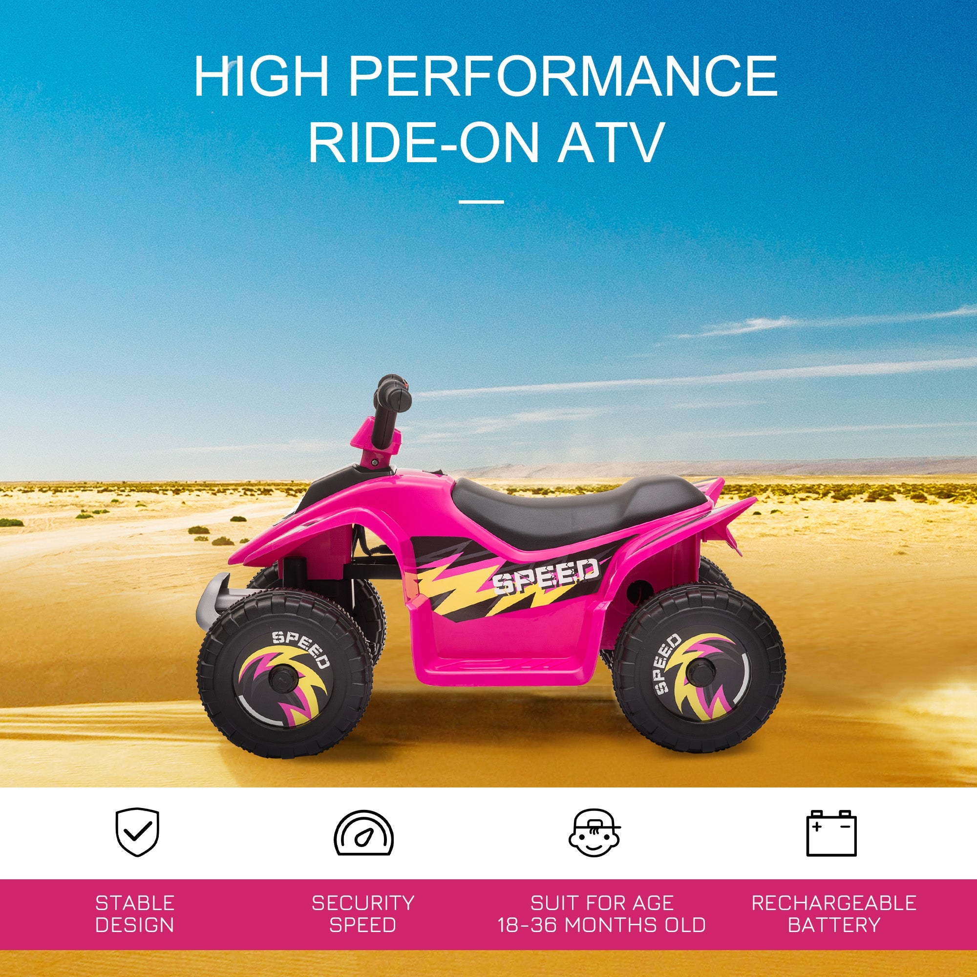 Aosom Kids Ride on ATV, 6V Battery Powered Quad Car with Forward, Reverse Switch, for Boys Girls 18-36 Months, Pink 