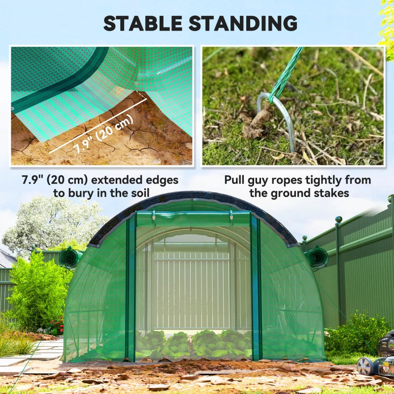 Walk-in Tunnel Greenhouse, Plant Hot House with Sunshade Net, Roll-up Mesh Sidewalls, 2 Doors, 10' x 13' x 6.5' , Green