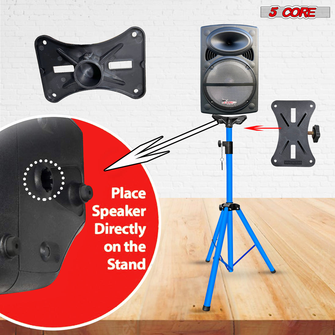 5Core Speaker Stand Tripod Floor Short Adjustable DJ Studio Monitor Stands Pole Mount SKY BLUE