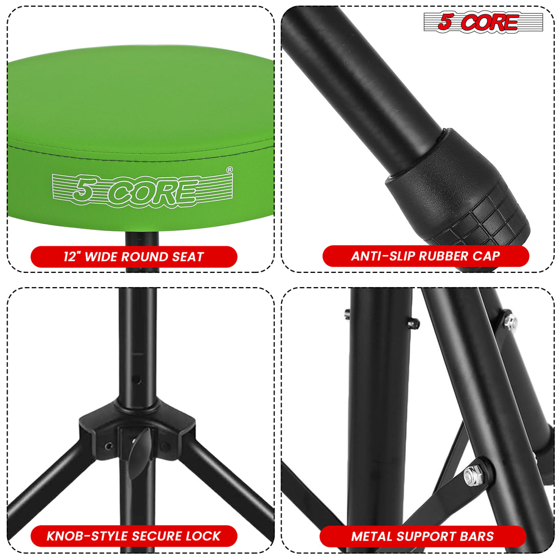 5Core Drum Throne Adjustable Guitar Stool Padded Drummer Seat for Adults & Kids GREEN