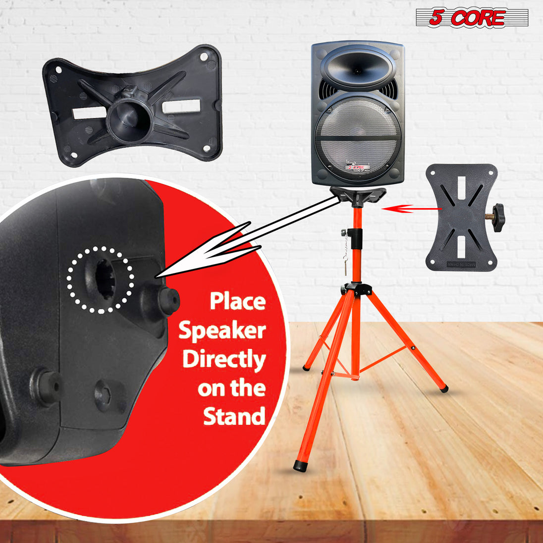 5Core Speaker Stand Tripod Floor Short Adjustable DJ Studio Monitor Stands Pole Mount ORANGE