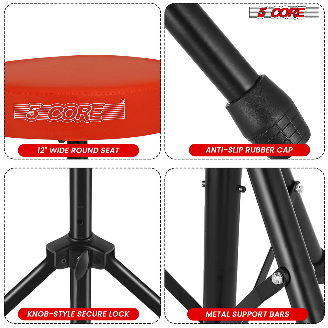 5Core Drum Throne Adjustable Guitar Stool Padded Drummer Seat for Adults & Kids ORANGE