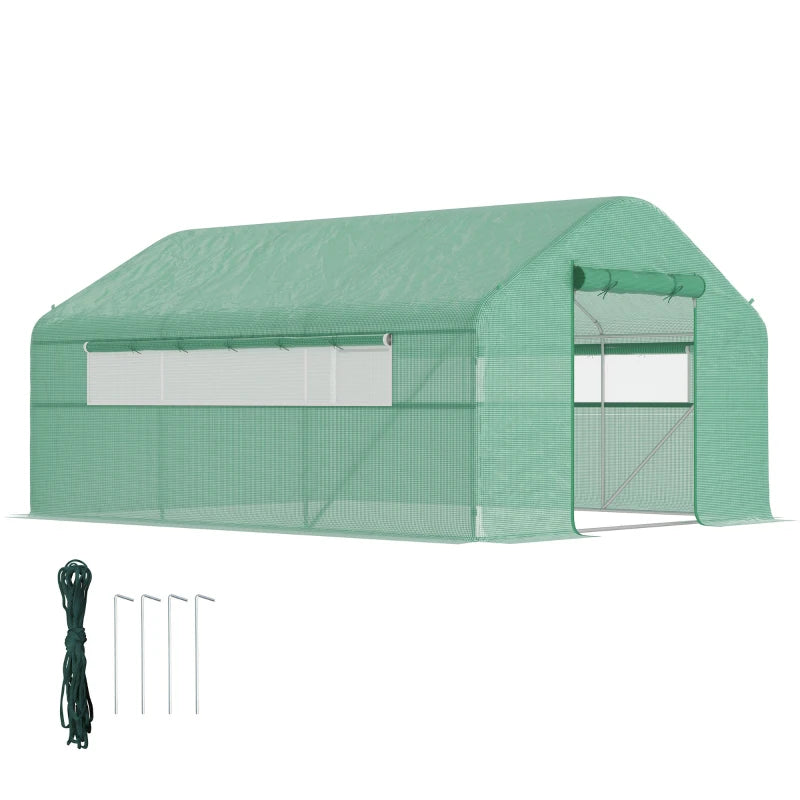 Walk-in Tunnel Greenhouse with Galvanized Steel Frame, Doors & Windows, Wind Resistant, Garden Planting Warm House, 13' x 10' x 6.5' , Green