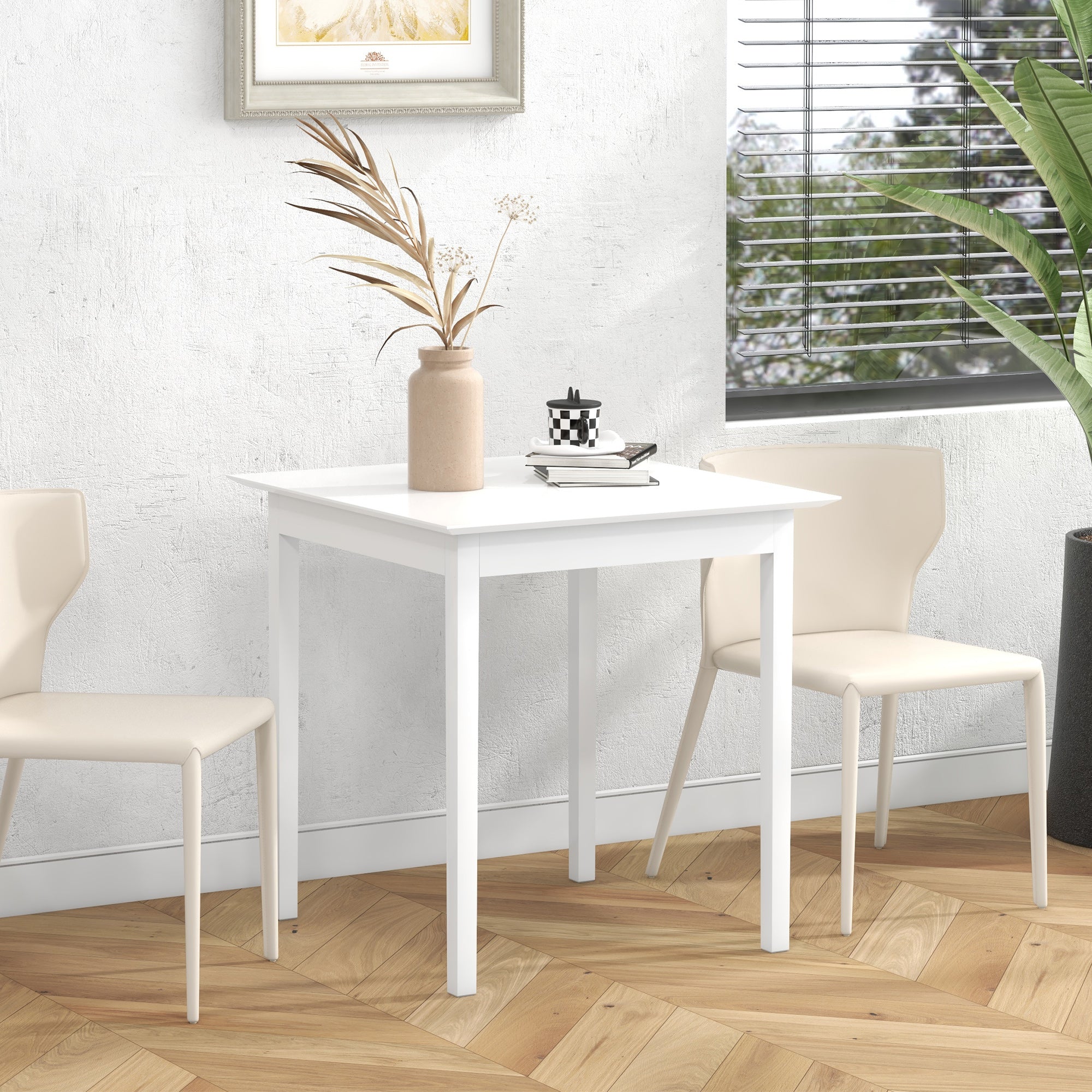 HOMCOM 30" Square Dining Table, Farmhouse Dining Room Table with Pine Wood Frame, Space Saving Small Kitchen Table, White 