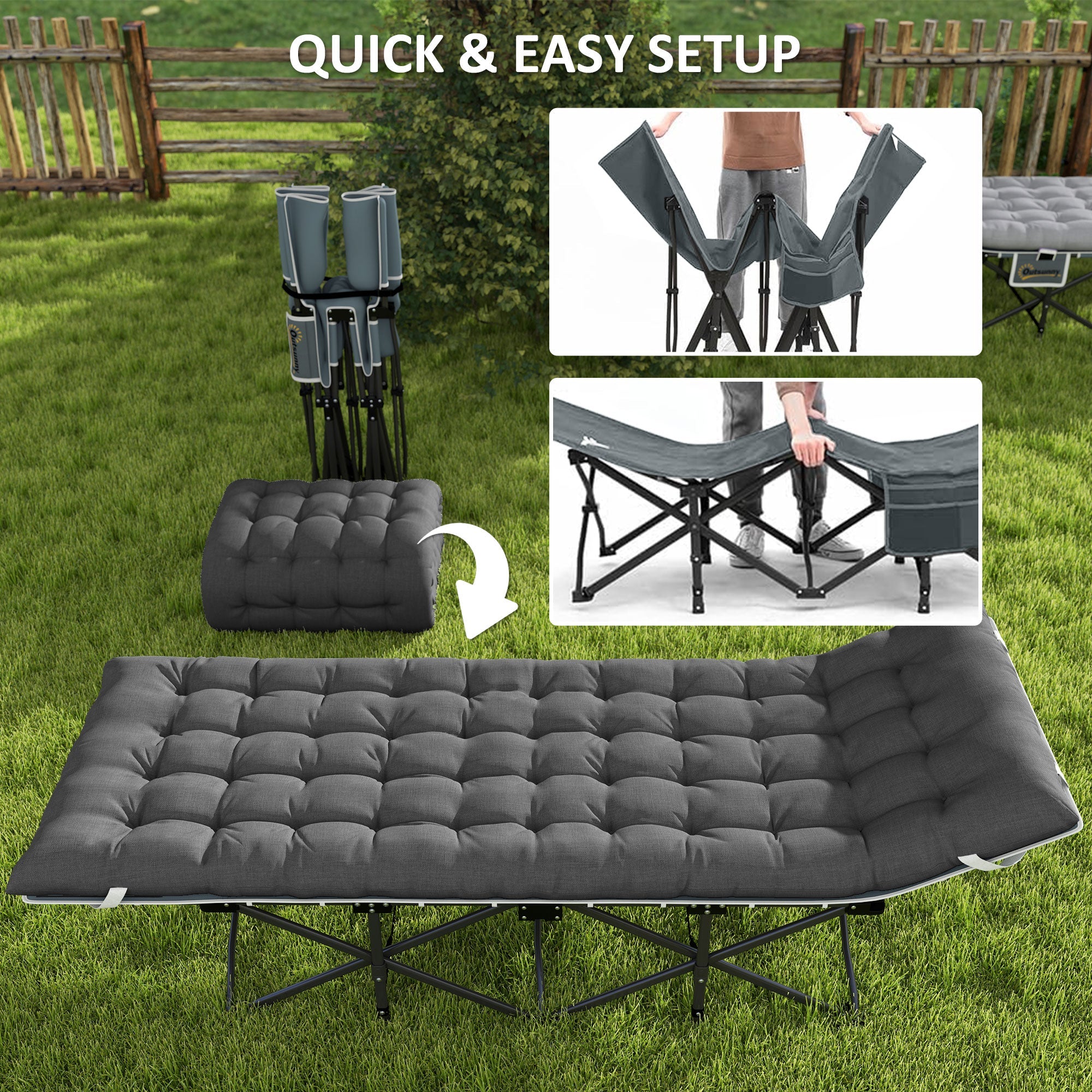 Outsunny 26.8" Wide Folding Bed, Camping Cot for Adults with Mattress, Carry Bag, Max Load 330 LBS, Dark Grey 