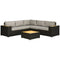 Outsunny 6-Piece Brown Rattan Outdoor Patio Furniture Set, Corner Sofa with Wood-Plastic Coffee Table, Cushions