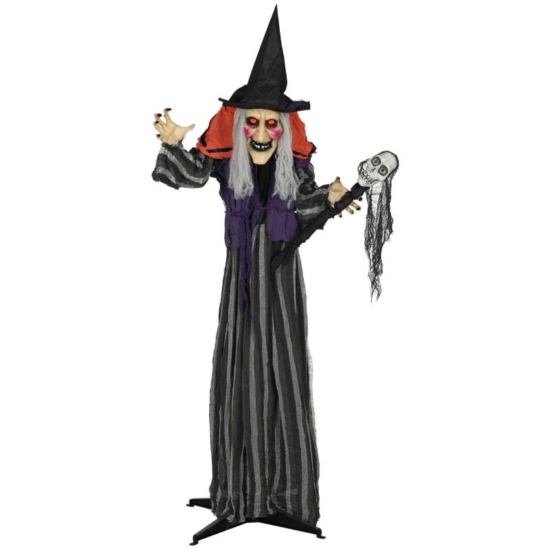 Outsunny Animatronic Standing Witch – Voice-Activated Halloween Prop with Skull Staff & Flashing Eyes 