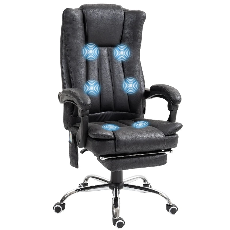 Office Chair 6-point Vibration Massage Chair Micro Fiber Recliner with Retractable Footrest Black