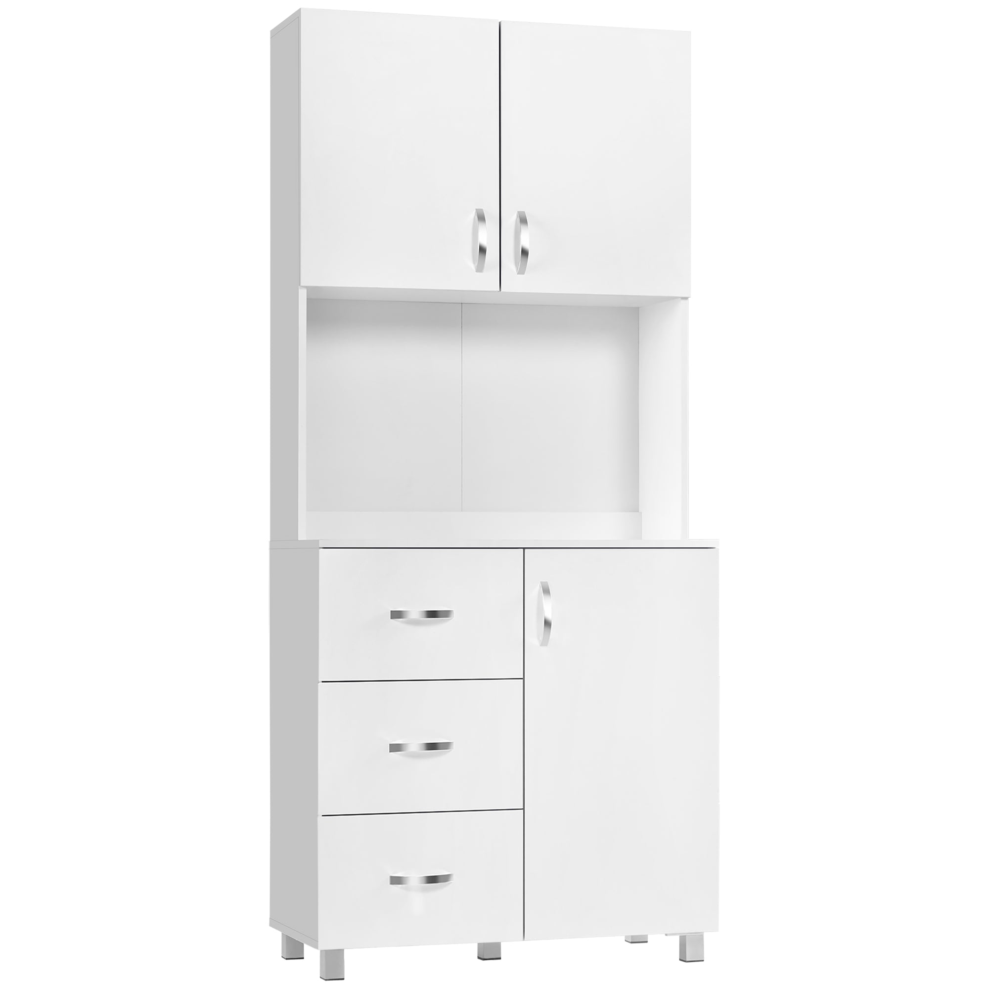HOMCOM Freestanding Kitchen Hutch Buffet: Pantry Storage Organizer with 2 Door Cabinets, 3 Drawers and Open Countertop Shelf 