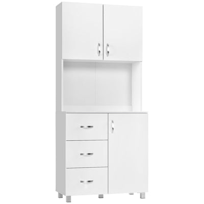 HOMCOM Freestanding Kitchen Hutch Buffet: Pantry Storage Organizer with 2 Door Cabinets, 3 Drawers and Open Countertop Shelf 