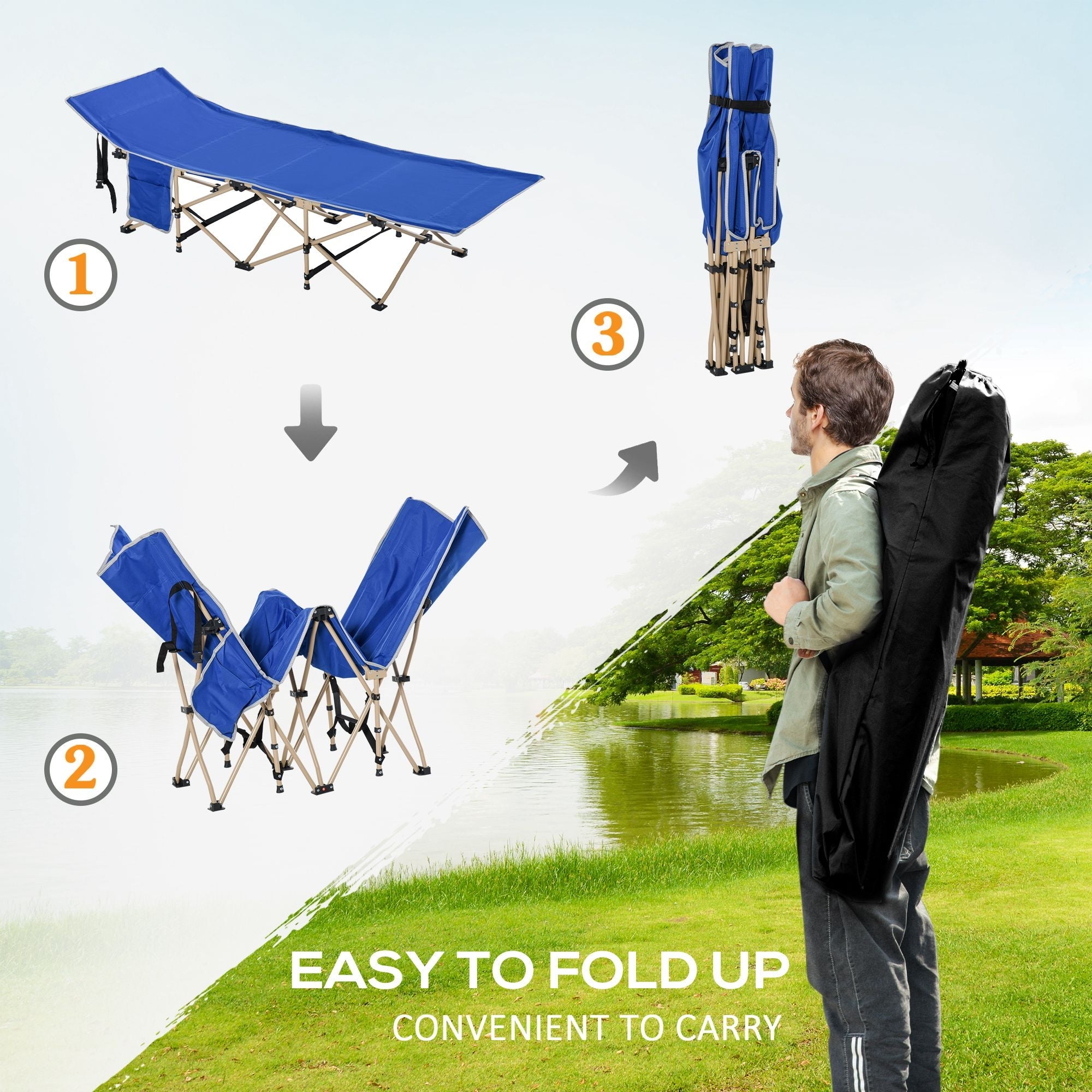 Outsunny Folding Camping Cot for Adults Portable Outdoor Sleeping Bed with Carry Bag Navy Blue 