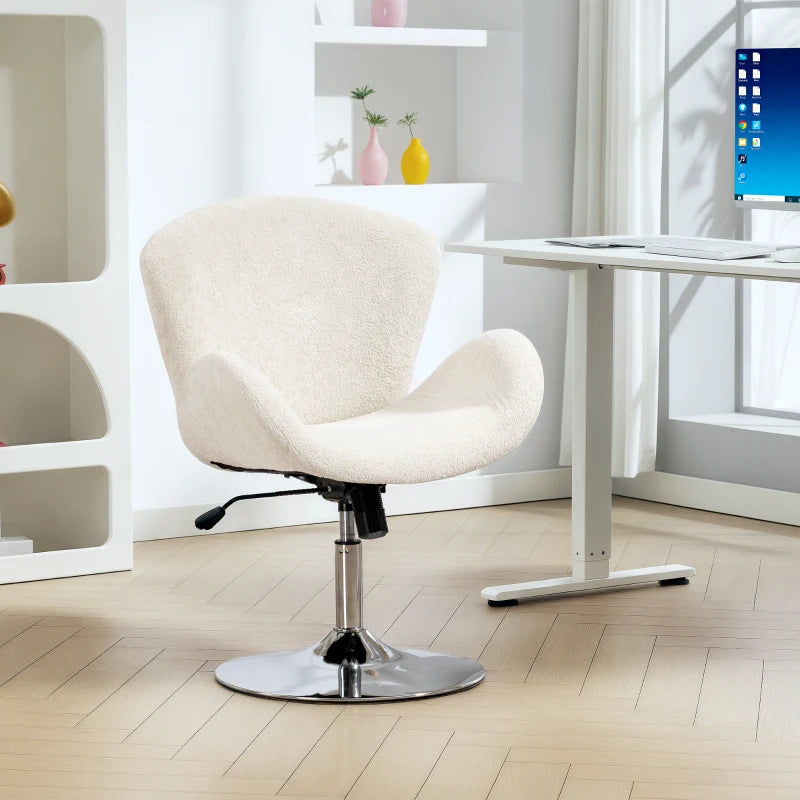 Swivel Office Chair, Velvet Desk Chair with Wide Bucket Seat, Butterfly Back, Tilt Function and Round Base, Cream White