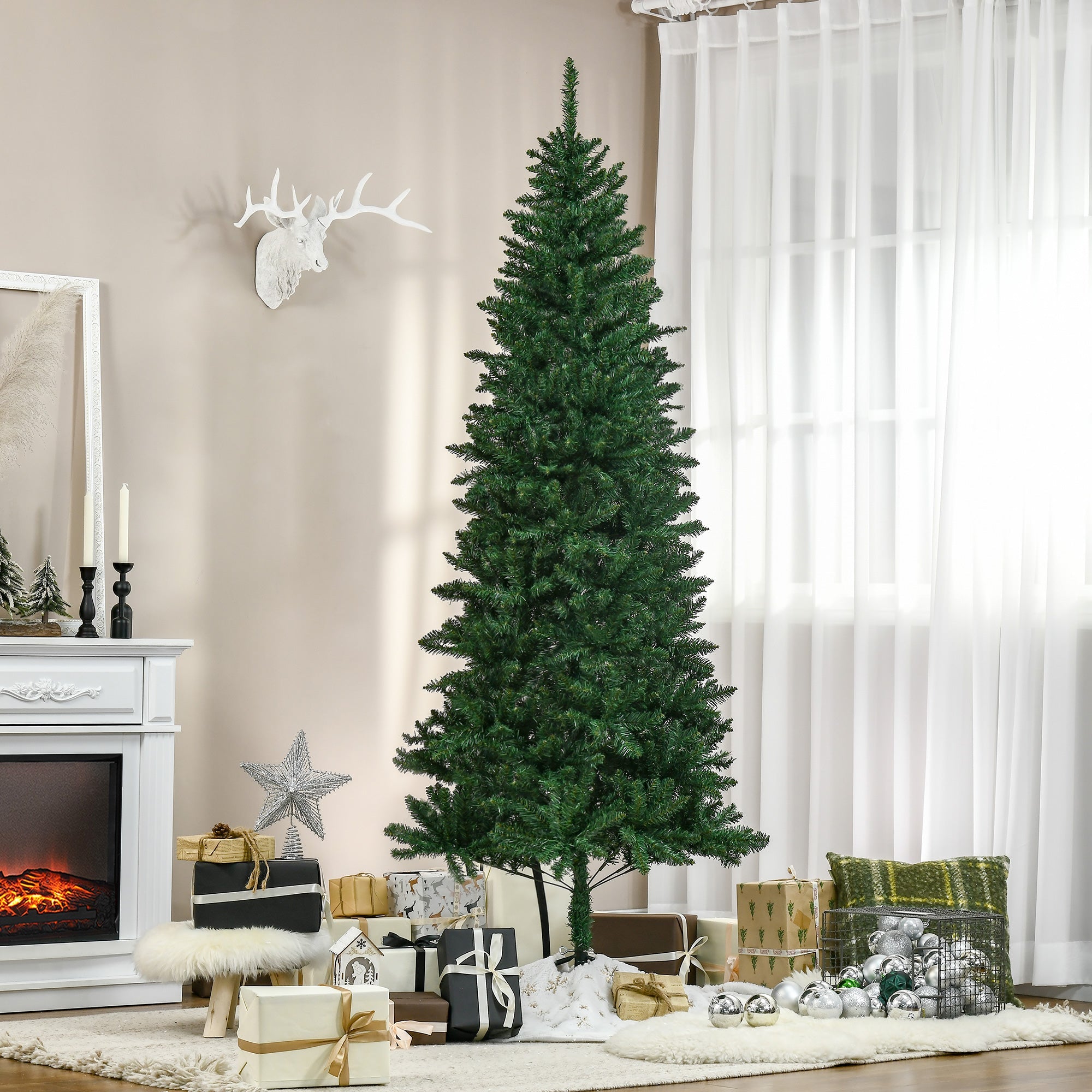 HOMCOM 7ft Artificial Christmas Tree, Xmas Tree with Metal Stand and 865 Branch Tips, Holiday Decoration, Green 