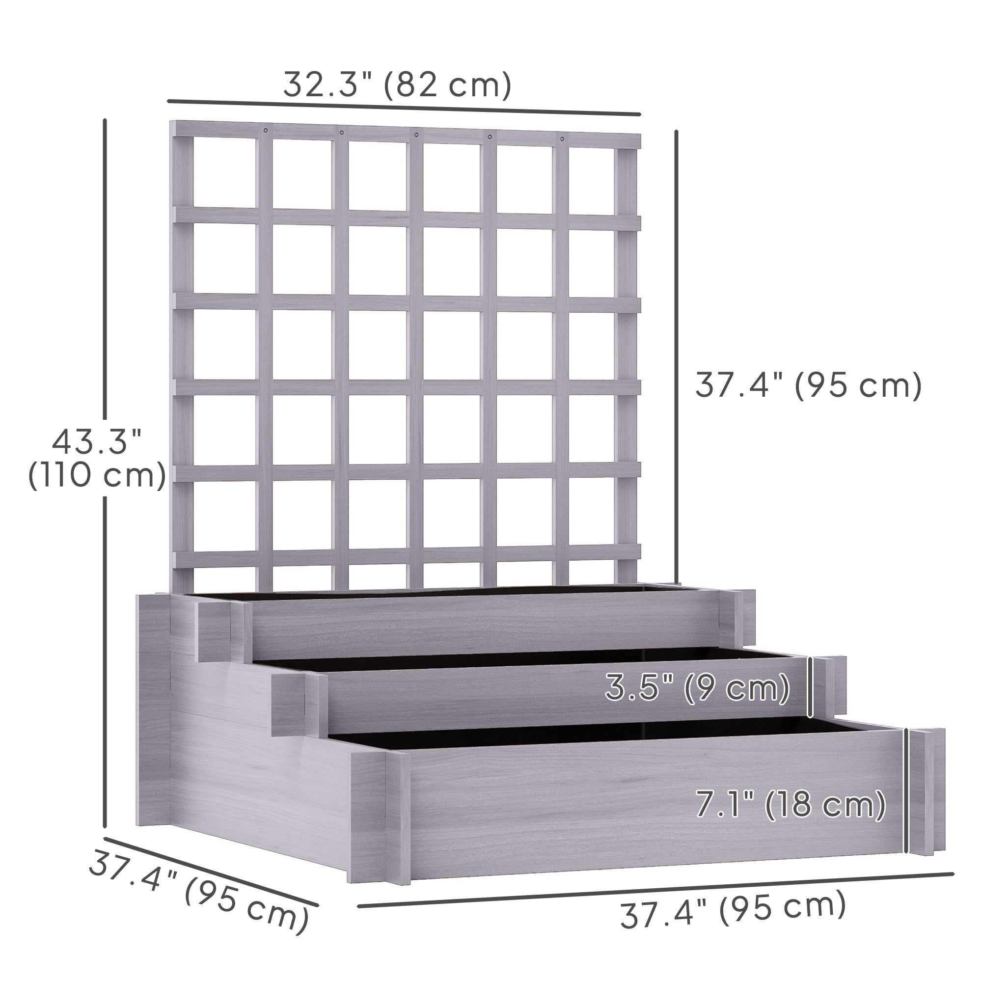 Outsunny Wooden Elevated Planter Box with Trellis for Climbing Plants, 3 Tier Raised Garden Bed for Garden, Outdoor, Grey 