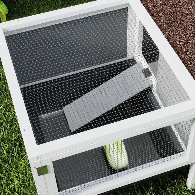 Rabbit Hutch, Wooden Guinea Pig Cage with Run, Openable Top, Pull Out Tray and Ramp, Water-Resistant Roof, Grey