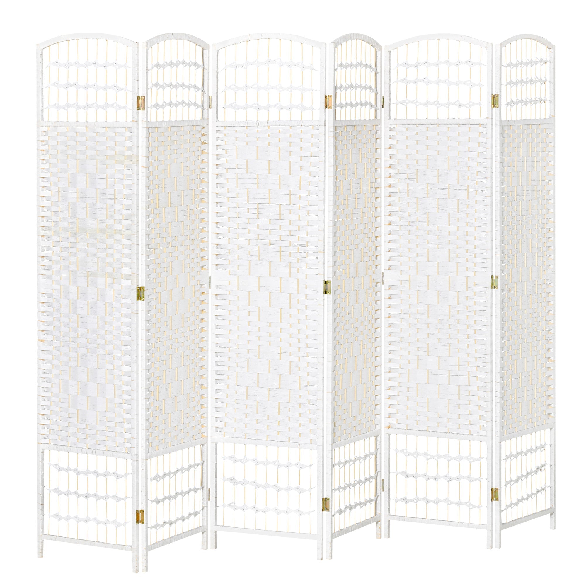 HOMCOM Woven Wonderland: 6-Panel 5.6FT Tall Freestanding Folding Screen, Woven Fiber Room Divider for Living Room, Bedroom, White 