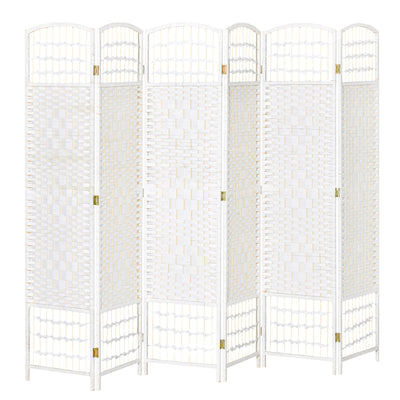 HOMCOM Woven Wonderland: 6-Panel 5.6FT Tall Freestanding Folding Screen, Woven Fiber Room Divider for Living Room, Bedroom, White 