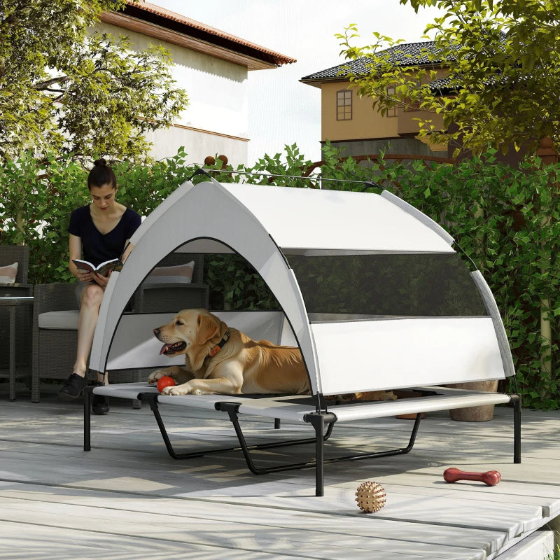 Elevated Dog Bed with Removable Canopy, Portable Outside Raised Pet Cot, Storage Bag, 48" x 36" x 37"
