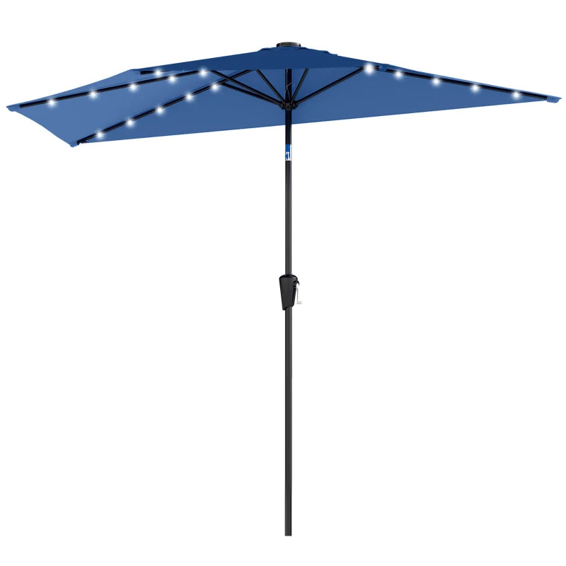 Half Outdoor Patio Umbrella with Solar LED Lights Half Umbrella with Crank 105.1" x 53.5" Navy Blue