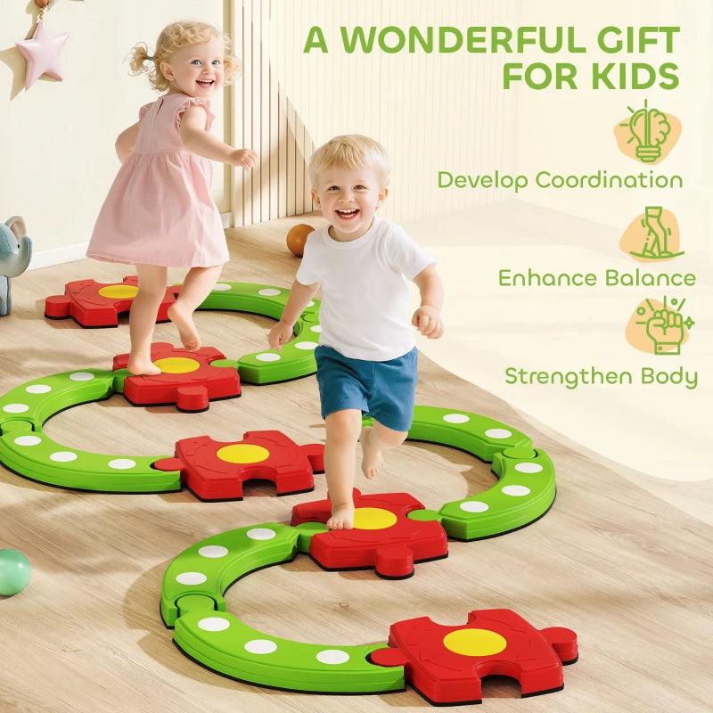Qaba Kids Balance Beam Stepping Stones with Non-slip Surface for Kids 3-8, Build Coordination and Gross Motor Skills, Green