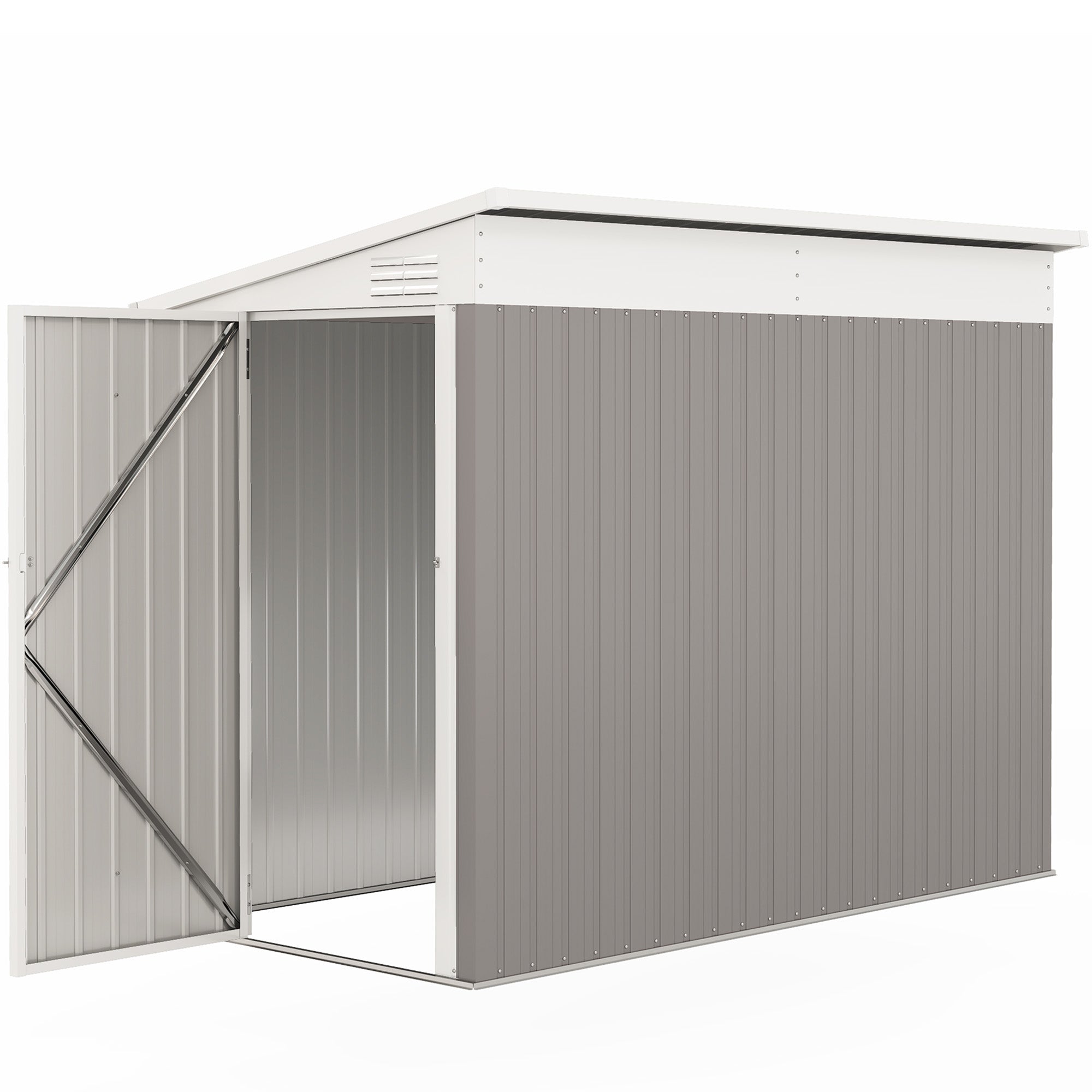 Outsunny 4 x 8ft Outdoor Storage Shed with Lockable Door & Ventilation System for Lawn Equipment, Light Grey 