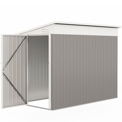 Outsunny 4 x 8ft Outdoor Storage Shed with Lockable Door & Ventilation System for Lawn Equipment, Light Grey 