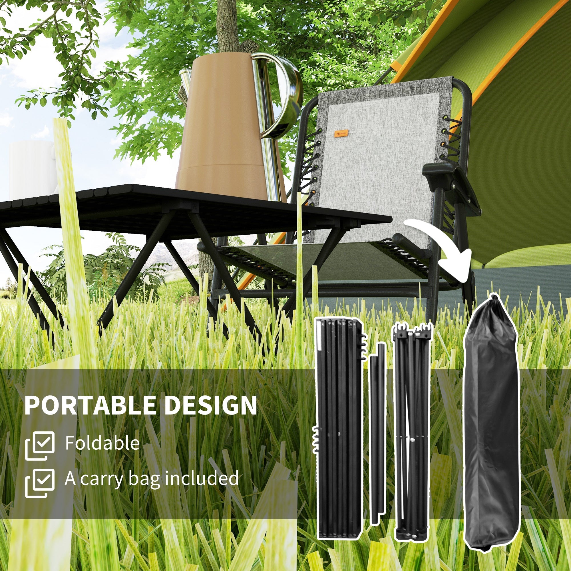 Outsunny Folding Camping Table, Outdoor Portable Picnic Table with Carry Bag, Foldable Table for Camping, Picnic, Hiking, Black 