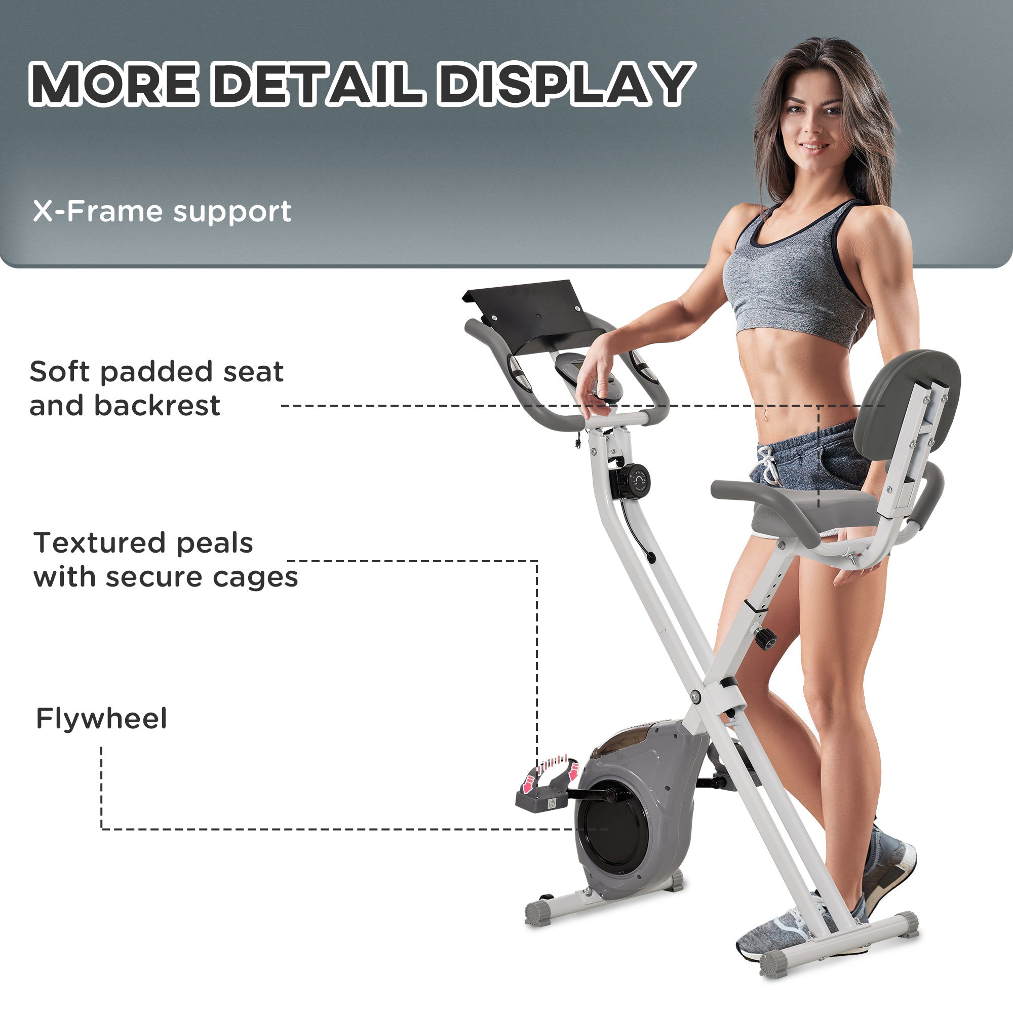 Soozier Folding Exercise Bike, Indoor Stationary Bike with 8-Level Magnetic Resistance and LCD Monitor, for Cardio Workout Grey 