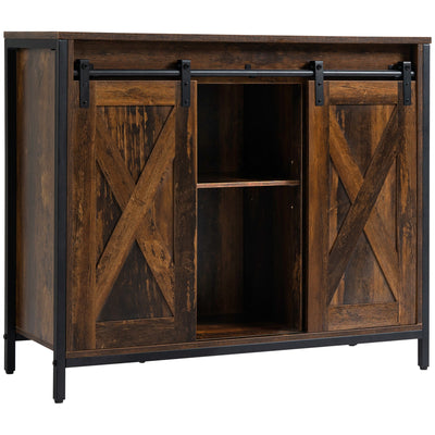 HOMCOM Industrial Chic: Sideboard Buffet Cabinet with Sliding Barn Doors, Adjustable Shelves, Brown Finish for Living Room 