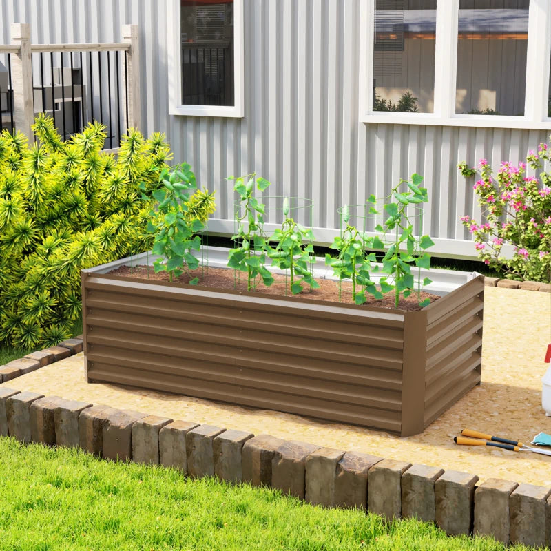 6' x 3' x 2' Raised Garden Bed, Galvanized Planter Box for Growing Flowers, Herbs and Vegetables, Brown