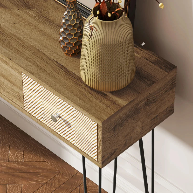 Narrow Console Table with Drawers, 35" Entryway Table with Hairpin Legs for Hallway, Foyer, Living Room, Brown