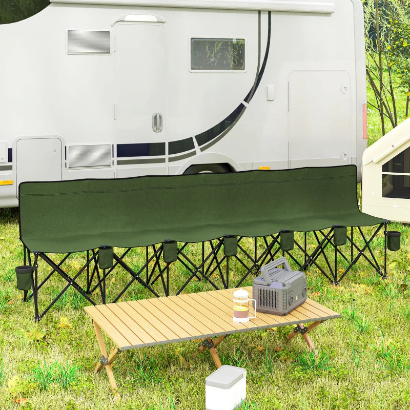 6 Seat Folding Camping Chair with Cup Holder and Carrying Case for Camping, Picnic, Sports Events, Dark Green