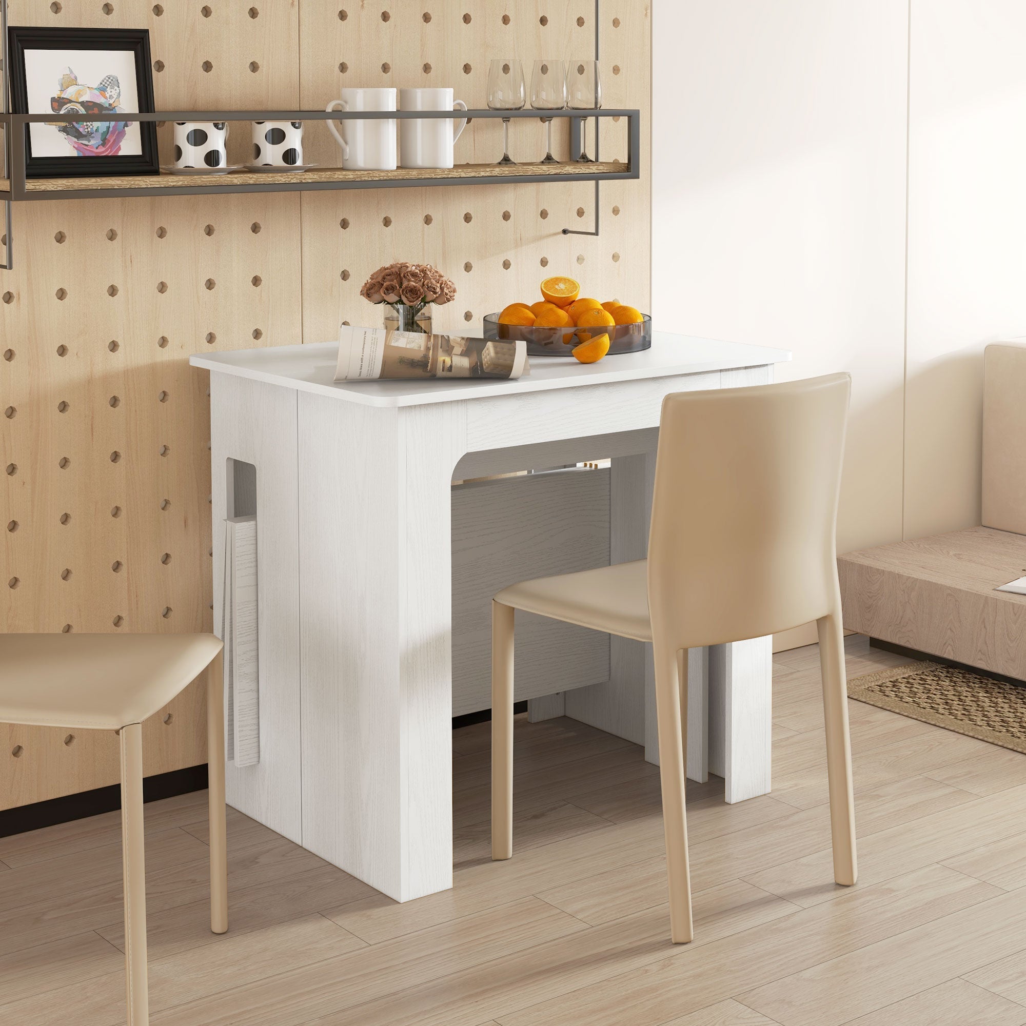 HOMCOM Compact Folding Dining Table Extendable Space Saver Kitchen Furniture Seats 6 White 